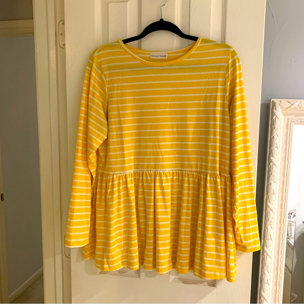 Tickled Teal women’s yellow striped blouse